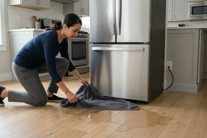 Water Leaking From a GE Refrigerator Near Outlets and Cords